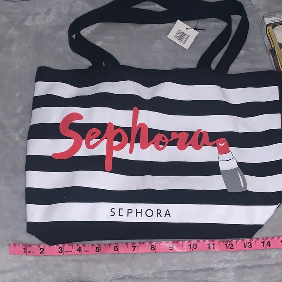 Sephora Black and White Striped Tote with Makeup Collection - Picture 10 of 12